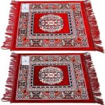 Kuber Industries 2 Pieces Velvet Prayer Mat/Aasan/Pooja Mat/Meditation Mat/Multipurpose Velvet Rug Mat 2 Ft X 2 Ft (Red & Maroon) CTKTC33954