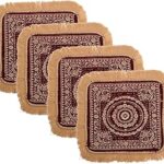 Kuber Industries Pack of 4 Velvet Finish Pooja mat for Sitting on Floor | Traditional Rangoli Print Aasan Puja Cloth for Home Mandir | Suitable for Prayer & Meditation | Golden Maroon