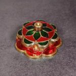 Putrika Traditional Meenakari Tilak Kumkum Box for Puja Worship - Navratri and Diwali Gift, Return Gift for Wedding and Special Occasions (8, Tilak Red)