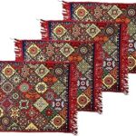 Kuber Industries Pack of 4 Velvet Finish Pooja mat for Sitting on Floor | Traditional Rangoli Print Aasan Puja Cloth for Home Mandir | Suitable for Prayer & Meditation | Red Rangoli