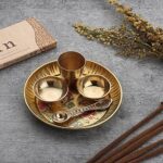 Dokchan Handmade Brass Puja Thali Set for Aarti Pooja Decor Diwali Gifts for Family and Friends (Size 5 Inch | Color | Golden)
