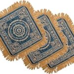 Kuber Industries Pack of 3 Velvet Finish Pooja mat for Sitting on Floor | Traditional Rangoli Print Aasan Puja Cloth for Home Mandir | Suitable for Prayer & Meditation | Golden Firozi