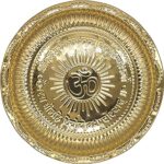 Dmoksh Om Brass Pooja Thali/Puja Plate with Om Symbol & Gayatri Mantra Mentioned On Plate Diwli Festival Karwachauth Pooja Gift Item (Size - 9 Inch) Golden Color